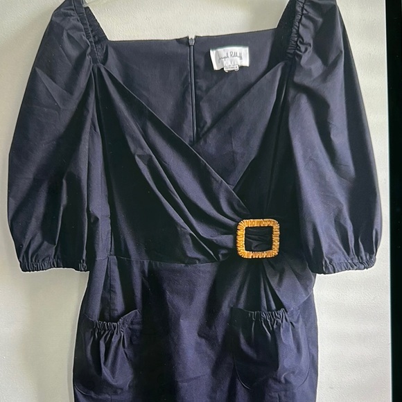 Joseph Ribkoff Elegant wrap Navy Dress with Gold Buckle - Picture 3 of 7